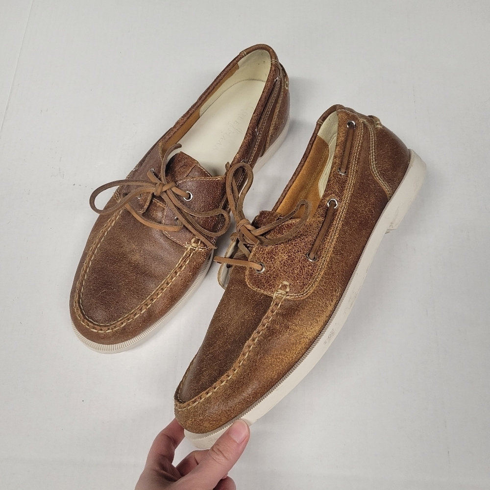 Cole Haan Dominick Leather Boat Shoes Men’s Size 12 Tan Brown Distressed - Picture 2 of 8